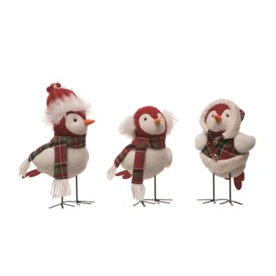 Transpac Plush Standing Bird Set Of 3 Christmas Decorations In White