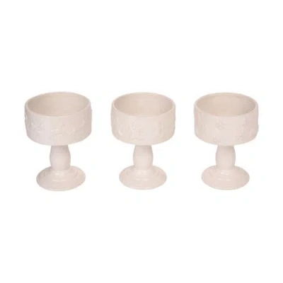 Transpac Ceramic Pedestal Christmas Decor Bowl Set Of Three Decorations In White