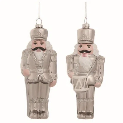 Transpac Glass Silver Nutcracker Ornament Set Of Two Christmas Decor In Silver