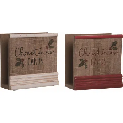 Transpac Wood Rustic Christmas Card Holder Set Of Two Home Decorations In Multi