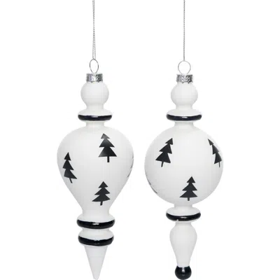 Transpac Glass Black And White Tree Ornament Set Of Two Christmas Decor In White
