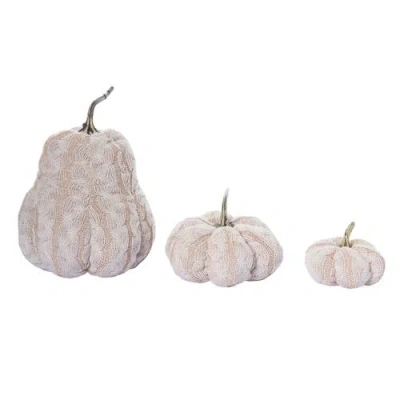 Transpac White Harvest Pumpkin Set Of 3 Plush Cream Decorative Pumpkins In White