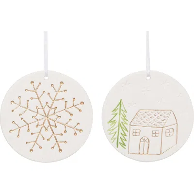 Transpac Medium Ceramic Carved Christmas Ornament Set Of 2 White Decor In White