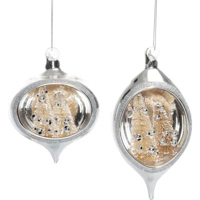 Transpac Glass Sisal Tree Silver Ornament Set Of 2 Christmas Decor In Silver