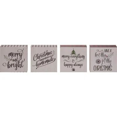 Transpac Buffalo Check Greeting Block Set Of 4 Christmas Decor In White