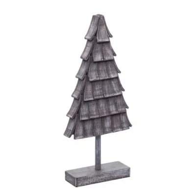 Transpac Gray Wood Christmas Layered Tree Decorative Tabletop Sculpture In Gray