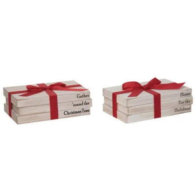 Transpac Large Wood Rustic Holiday Book Stack Set Of Two Christmas Decor In White