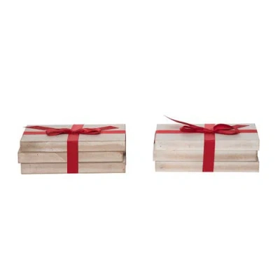 Transpac Large Wood Rustic Holiday Book Stack Set Of Two Christmas Decor In White