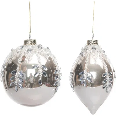 Transpac Glass Gold Ornament With Jewel Detail Set Of Two Christmas Decor In Silver