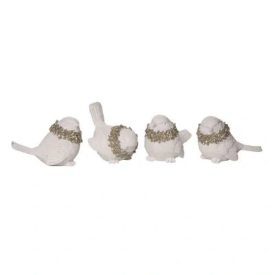 Transpac Large Resin Glitter Wreath Bird Figurine Set Of 4 Christmas Decor In White