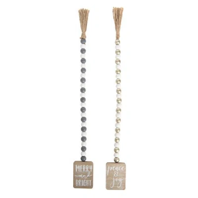 Transpac Wood Beaded Holiday Decor Set Of 2 Christmas Decorations In White