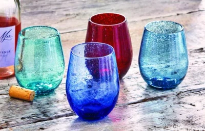 Tag Bubble Glass Stemless Wine Glass For Parents Gift In Blue