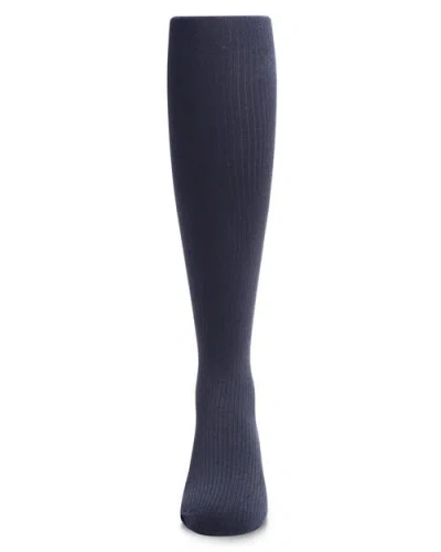 Memoi Opaque Fine Ribbed Nylon Tights In Blue