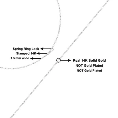 Haus Of Brilliance Unisex Solid 14k Gold 1.5mm Paperclip Chain Necklace In Metallic