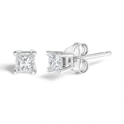 Haus Of Brilliance 14k White Gold 1/4 Ct Princess Lab Grown Diamond Solitaire Stud Earrings In Brown