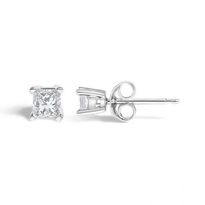 Haus Of Brilliance 14k White Gold 1/4 Ct Princess Lab Grown Diamond Solitaire Stud Earrings In Brown