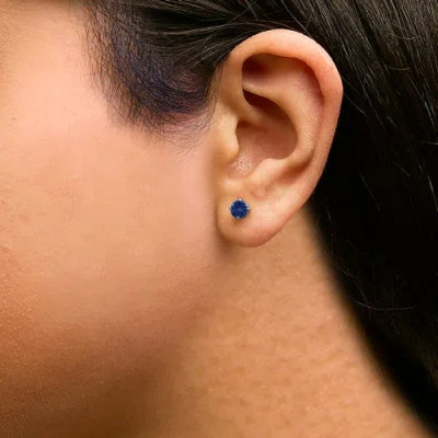 Haus Of Brilliance 14k Gold 5x5mm Round Birthstone Solitaire Stud Earrings In Blue