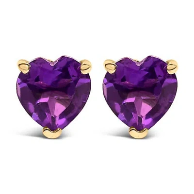 Haus Of Brilliance 14k Gold 5mm Heart Cut Gemstone Solitaire Stud Earrings In Purple