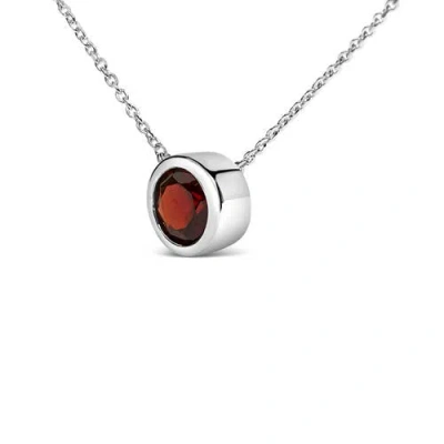 Haus Of Brilliance .925 Sterling Silver 7mm Bezel Set Created Gemstone Pendant Necklace In Red