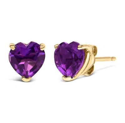 Haus Of Brilliance 14k Gold 5mm Heart Cut Gemstone Solitaire Stud Earrings In Purple