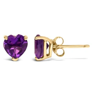 Haus Of Brilliance 14k Gold 5mm Heart Cut Gemstone Solitaire Stud Earrings In Purple