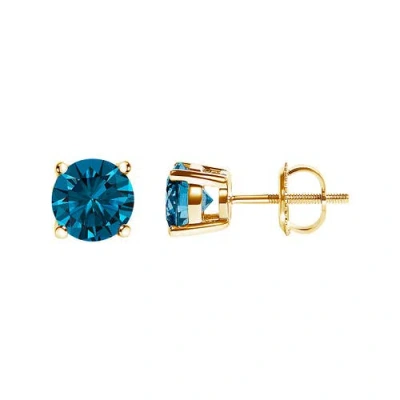 Haus Of Brilliance 14k Gold 1.00 Cttw Blue Lab Grown Diamond Stud Earrings In Blue