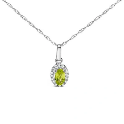 Haus Of Brilliance 10k White Gold 5x3mm Yellow Peridot And Diamond Accent Halo Oval Shape Pendant Ne
