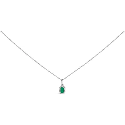 Haus Of Brilliance 10k White Gold 5x3mm Birthstone And Diamond Accent Halo Octagonal Shape Pendant N In Green