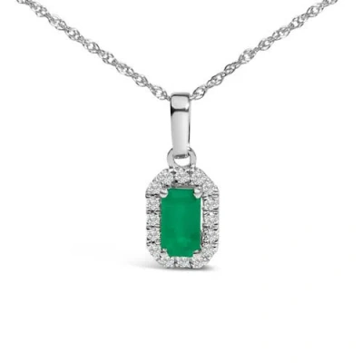 Haus Of Brilliance 10k White Gold 5x3mm Birthstone And Diamond Accent Halo Octagonal Shape Pendant N In Green