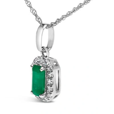 Haus Of Brilliance 10k White Gold 5x3mm Birthstone And Diamond Accent Halo Octagonal Shape Pendant N In Green