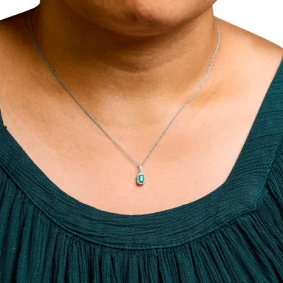 Haus Of Brilliance 10k White Gold 5x3mm Birthstone And Diamond Accent Halo Octagonal Shape Pendant N In Green