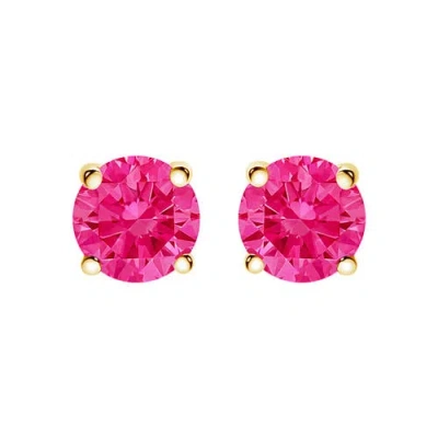 Haus Of Brilliance 14k Yellow Gold 1.00 Cttw Round Brilliant Cut Lab Grown Pink Diamond 4-prong Classic Solitaire Earri