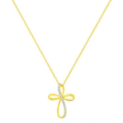Haus Of Brilliance 10k Yellow Gold Plated .925 Sterling Silver Diamond Accent Cross Ribbon Pendant N