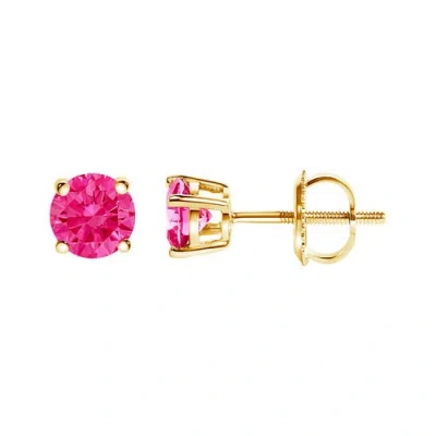 Haus Of Brilliance 14k Yellow Gold 1.00 Cttw Round Brilliant Cut Lab Grown Pink Diamond 4-prong Classic Solitaire Earri