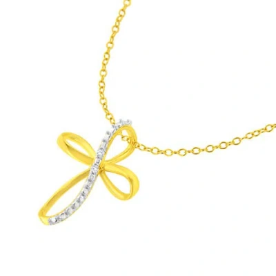 Haus Of Brilliance 10k Yellow Gold Plated .925 Sterling Silver Diamond Accent Cross Ribbon Pendant N