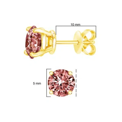 Haus Of Brilliance 14k Yellow Gold 1.00 Cttw Round Brilliant Cut Lab Grown Pink Diamond 4-prong Classic Solitaire Earri