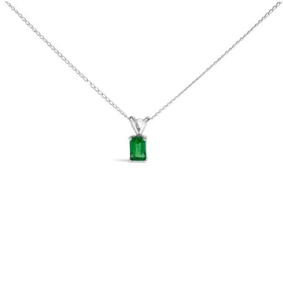 Haus Of Brilliance 14k Gold 6x4mm Emerald Cut Gemstone Solitaire Pendant Necklace In Green