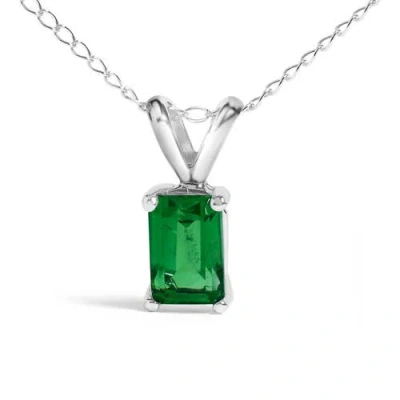 Haus Of Brilliance 14k Gold 6x4mm Emerald Cut Gemstone Solitaire Pendant Necklace In Green