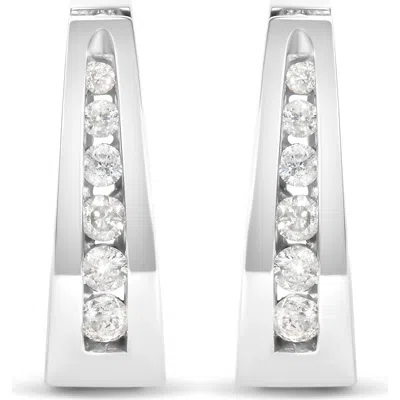 Haus Of Brilliance 14k White Gold 1/4 Ct Channel- Set Diamond Hoop Earrings In White