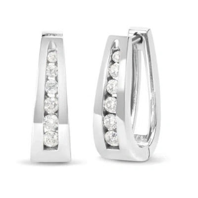 Haus Of Brilliance 14k White Gold 1/4 Ct Channel- Set Diamond Hoop Earrings In White