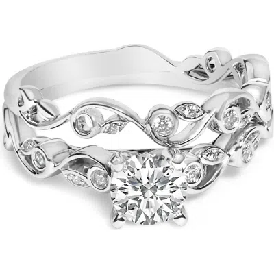 Haus Of Brilliance 14k White Gold Lab Grown Diamond 1.0 Cttw Vintage Style Engagement Ring And Band Set In Neutral