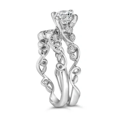 Haus Of Brilliance 14k White Gold Lab Grown Diamond 1.0 Cttw Vintage Style Engagement Ring And Band Set In Neutral