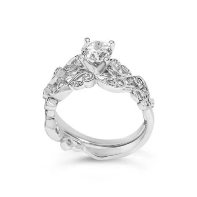 Haus Of Brilliance 14k White Gold Lab Grown Diamond 1.0 Cttw Vintage Style Engagement Ring And Band Set In Neutral