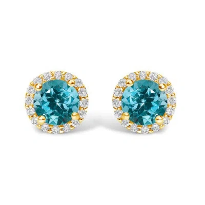Haus Of Brilliance 10k Gold Gemstone And 1/6 Cttw Diamond Halo Stud Earring In Blue