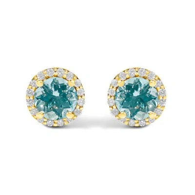 Haus Of Brilliance 10k Gold Gemstone And 1/6 Cttw Diamond Halo Stud Earring In Blue