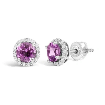 Haus Of Brilliance 10k Gold Gemstone And 1/6 Cttw Diamond Halo Stud Earring In Purple