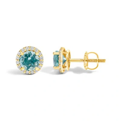 Haus Of Brilliance 10k Gold Gemstone And 1/6 Cttw Diamond Halo Stud Earring In Blue