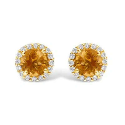 Haus Of Brilliance 10k Gold Gemstone And 1/6 Cttw Diamond Halo Stud Earring In Orange