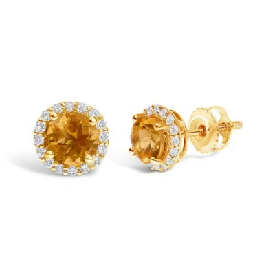 Haus Of Brilliance 10k Gold Gemstone And 1/6 Cttw Diamond Halo Stud Earring In Orange