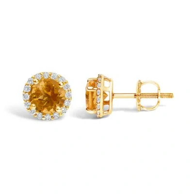 Haus Of Brilliance 10k Gold Gemstone And 1/6 Cttw Diamond Halo Stud Earring In Orange